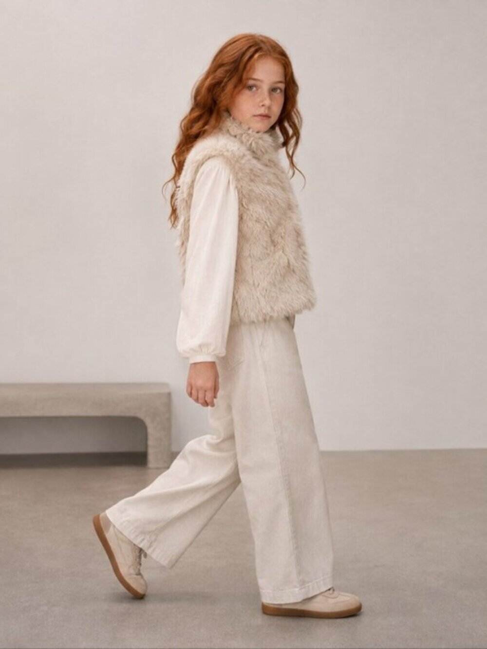 Zara Girls Cream Faux Fur Vest Plush Shaggy Boho Winter 8 9Y